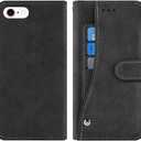 Asuwish Compatible with iPhone 6 6s Wallet Case Tempered Glass Screen Protector Flip Card Holder Stand Cell Phone Cover for iPhone6 Six i6 S iPhone6s iPhine6s iPhones6s i Phone6s Phone6 6a S6 Black