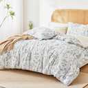 Love's cabin White Full Size Comforter Set - Comforter Set Full, 3 Pieces Cute Floral Bedding Sets for All Seasons,1 Soft Reversible Botanical Flowers Comforter and 2 Pillow Shams