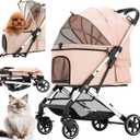 Medium Dog Stroller, Kenyone Pet Stroller for Medium Dogs Up to 55lbs, Lightweight Aluminum Frame, One Click Folding, Large Cat Stroller with No Zip Entry, Detachable Mesh, Multiple Pockets (Pink)