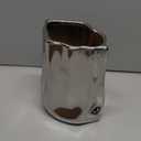 Ceramic Silver Flower Vase, Crinkle Paper Shape, Metal Decorative Home Accent (Large)