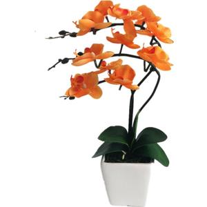 15" Tall Artificial Silk Phalaenopsis Orchid Flower Plant Pot Arrangements (Orange)