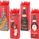ZJHiome 12 Pack Christmas Bottle Gift Bags with Tissue Paper,13.7" Thick Paper Bottle Bags Bulk for Champagne & Wine Bottles,Reusable Wine Bags for Gift (Red)