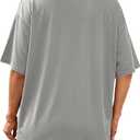Remidoo Women's Oversized T-shirt Sexy Cut Out Top Ripped Shirt Short Sleeve V Neck Tee Grey Large (Gray, L)