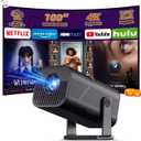 Mini Projector with WiFi and Bluetooth, 4k Support Portable Outdoor Projector, 200 ANSI Lumens, Smart Projector with Android, Built-in App Movie Proyector for Home Theater, Camping, Gaming