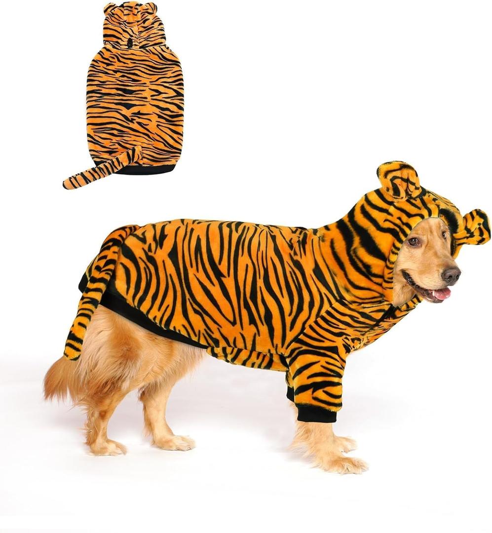 HOTUMN Large Dog Tiger Costumes - Halloween Dog Cosplay Costume Pet Warm Thick Clothes and Cute Hoodie Winter Coat for Medium Large Dogs(Tiger,6X-Large)