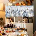 Fall Blue White Pumpkin Valances Curtains for Windows, Thanksgiving Decorations Rod Pocket Kitchen Valance Curtain for Living Room/Bedroom, Short Window Treatment Drapes, 54x18in, Eucalyptus Leaves