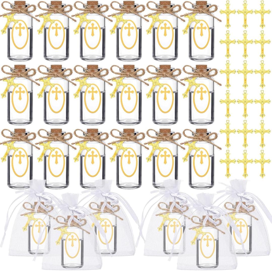48 Set Holy Water Bottle Botellitas Para Agua Bendita Catholic Christian Holy Clear Cork Stopper Glass Bottles for Jerusalem Gifts Container for Baptism Party Favors Church Wedding Gift(20 ml)