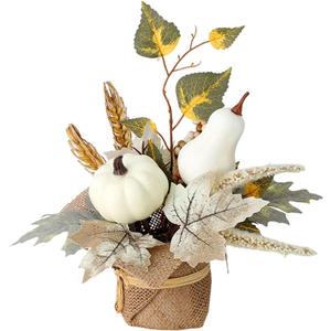 Fall Maple Leaf Table Tree Decorations with Burlap Base, Artificial Pumpkins with Maple Leaves, Fall Centerpieces for Home Decor Harvest Tabletop Kitchen Party (Brown)