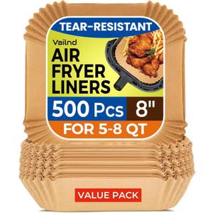 Air Fryer Liners Disposable 8" Square, 500 Pcs Unbleached Parchment Paper Liners for Airfryer Basket, Non-Stick & Leakproof Baking Paper for Oven & Pan