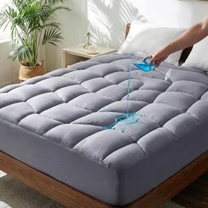 Unikome Full Mattress Pad Waterproof, Eco-Friendly Ergonomic Quilted Fitted Full Mattress Topper for Guest Room, Apartments, Noiseless and Machine Washable (Grey, 54x75)