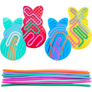 4 Pcs Easter Bunny Sensory Activity Board Toys Double-Side Silicone Fidget Toy for Kids Boys Girls Calming for Anxiety Easter Basket Stuffers Eggs Fillers Party Favors Gifts, 4 Pieces