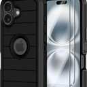 for iPhone 16 Case with Screen Protector,Heavy Duty 3-Layer Military Grade Drop Protection Cases,Full Body Shock-Absorbing Dust Proof Rugged Bumper Phone Cover for Apple 16 6.1" (Black)