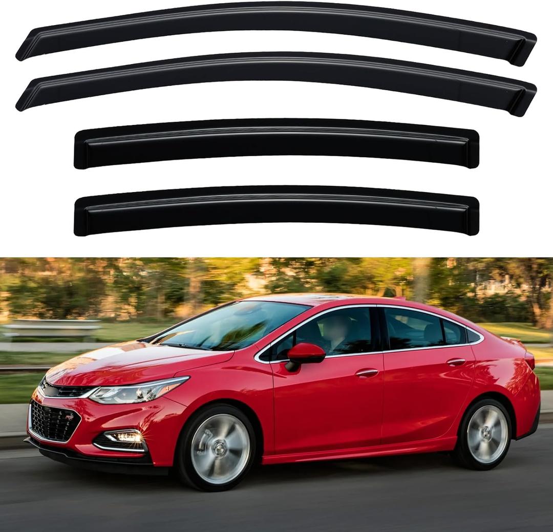 Window Visors Rain Guards for 2016 2017 2018 2019 Chevy Cruze Sedan, Out-Channel Window Vent Wind Deflectors Visors Shades for 16 17 18 19 Cruze (Excludes Classic Model)