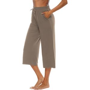OYANUS Capris for Women Casual Summer Loose Comfy Drawstring Wide Leg Capri Pants with Pockets (Medium, Lightkhaki)
