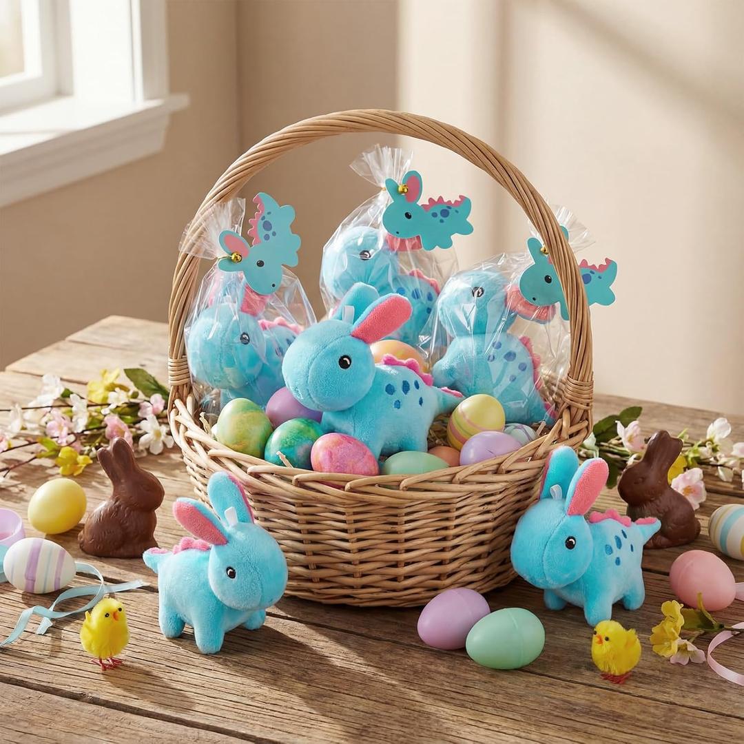12 Set Easter Dinosaurs Stuffed Animal Plush Toys Bulk for Kids 4.7'' Mini Stuffed Animal Small Plush Fluffy Toys with Card for Easter Egg Hunt Favor Basket Filler Hunt Game Supply