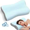 Cervical Neck Pillow for Pain Relief, Contour Memory Foam Pillows for Sleeping, Ergonomic Pillow Orthopedic Cooling Pillow Bed Pillow Neck Support for Side Back Stomach Sleepers (Light Blue)