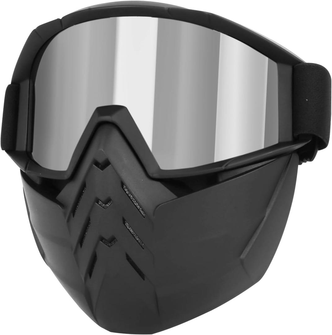 Motorcycle Goggles with Removable Face Mask Full Face, Waterproof & Windproof Riding Glasses for Dirt Bike Motocross (Silver Lenses)