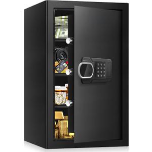 5.1 Cuft Large Home Safes Water and Fireproof with Digital Keypad & Key Lock, Fire Security Safes with 3 Removable Shelves, Anti-Pry Safe Box for Money Documents Jewelry, 23.62"H x14.96"W x 12.2"D