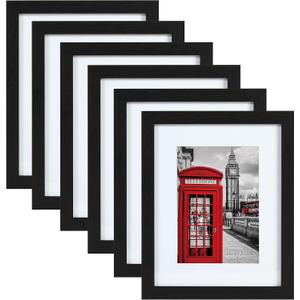 PEALSN 8x10 Picture Frame Set of 6, Display Picture 5x7 with Mat or 8x10 Without Mat, Black Woodgrain