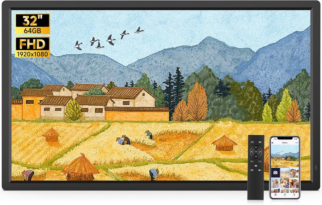 Uhale 32" Extra Large Digital Picture Frame 64GB, WiFi Photo Frames 1920 x 1080 FHD IPS Display with Remote Control, Wall Mounted, Slideshow, Support USB and SD Card, Instantly Share Photos Videos
