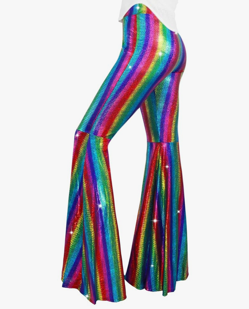 Women's Sequin Flare Pant Sparkly High Waisted Leg Bell Bottom Glitter Trousers Night Out Clubwear, XL