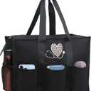ABAMERICA Nurse Bags for Work Nursing Bag Multiple Pockets Waterproof Organizing Zip Top Clinical Bag for Nursing Students (Medium, B23- Nurse Black With Leopard Embroidery)