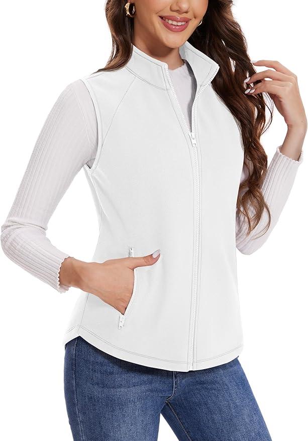 MAGCOMSEN Women's Fleece Vest Outerwear Sleeveless Lightweight Zip Jackets Warm Soft Vests with Zipper Pockets, Large