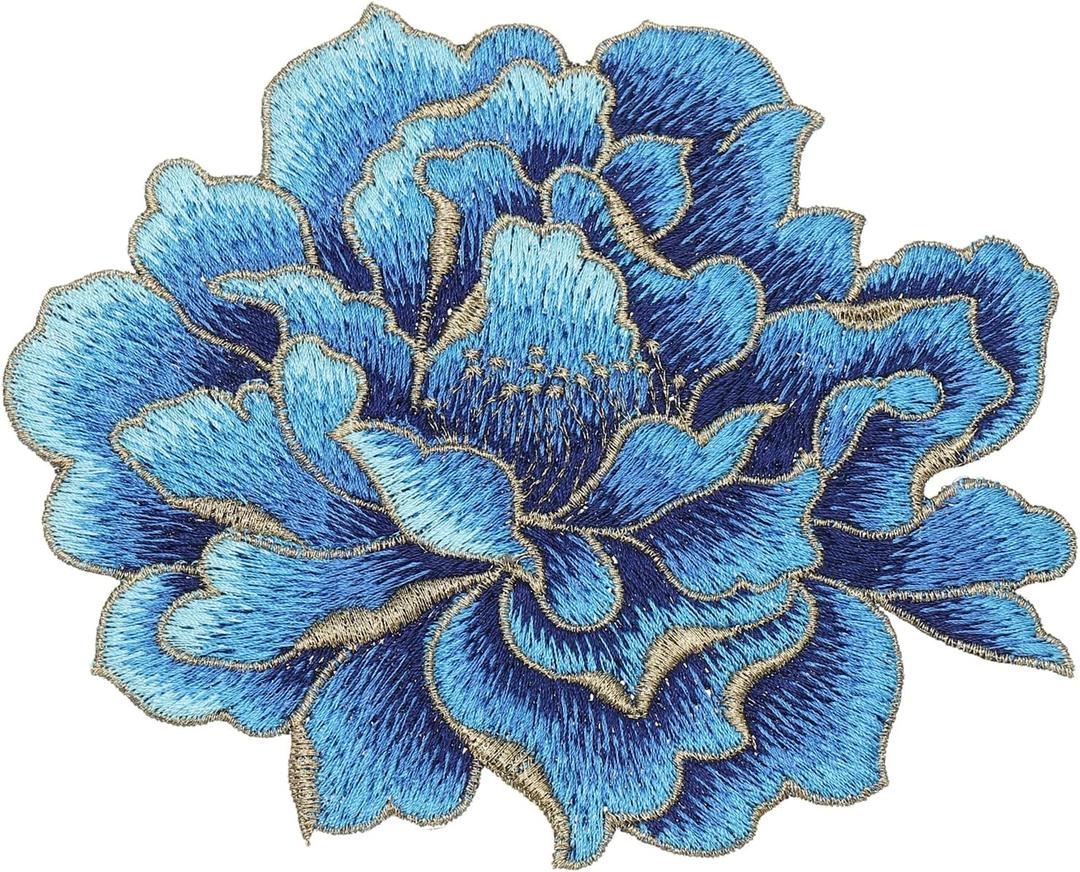 uxcell Peony Floral Patches, 5.7" Embroidered Flower Appliques, Sew on Garment Patches Embellishments for Clothes Jeans Jackets Bags DIY Crafts Sew Making, Blue
