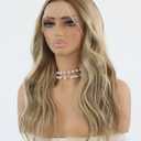 Highlight Blonde Wig 18 Inch Medium Length Wavy Glueless Ombre Mixed Brown Honey Blonde Lace Front Wig Pre Plucked HD 13x4 Synthetic Lace Front Wigs for Women