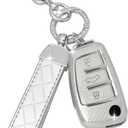 Seedwee for Chevy 5 Button Key Fob Cover, Soft TPU Keys Protector Bling Key Fob Keychain for Equinox Camaro Cruze Malibu Sonic Buick Terrain Smart Key, Silver Clear