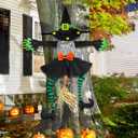 Crashing Witch Halloween Decorations Outdoor: 43" Flying Witch Crashing into Tree Halloween Decor Outside Hanging Props for Yard Patio Porch Tree Door (Green & Black)
