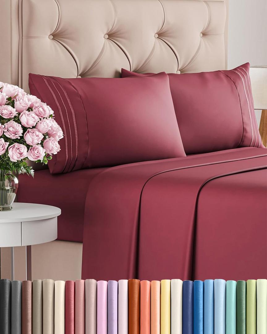 Full Size 4 Piece Sheet Set - Comfy Breathable & Cooling Bed Sheets Set - Hotel Luxury Bedding for Women, Men, Kids, Teens, Boys & Girls - Deep Pockets, Ultra-Soft, Wrinkle Free - Oeko-Tex - Burgundy