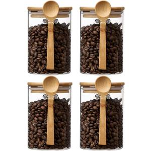 Deeriz Airtight Food Storage Containers with Bamboo Lids and Spoon for Coffee Beans, Flour, Cookie, Sugar, Tea, Nuts and Spice Bath salt and more(4 Pack)
