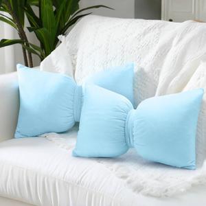 Beeveer Blue 2 Pcs Bow Pillow 12 x 18 Inch Coquette Throw Pillows Large Bow Shaped Velvet Cushion Coquette Decorative for Girls Room Bed Sofa Couch Car Decorations
