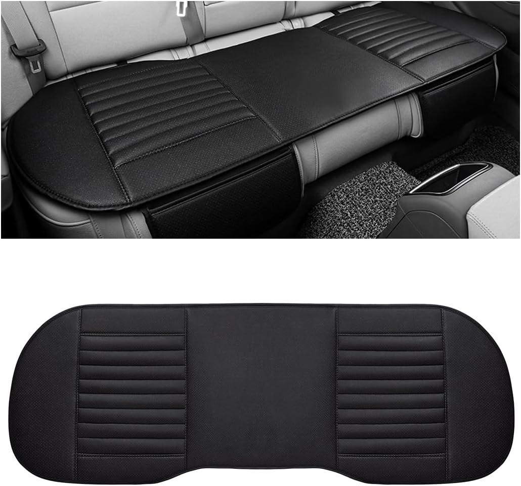 Leather Car Seat Cover, Breathable Rear Seat Bottom Cushion Pad Filling Bamboo Charcoal, Comfortable Anti-Slip Vehicle Long Bench Cover with Storage Pockets, Car Accessories (Black)