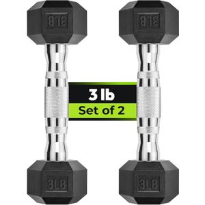 Hex Dumbbell Set, 2.5-65 lb Rubber Encased Exercise & Fitness Dumbbells, Weights Dumbbells Set of 2, Hand Weight for Strength Training (3 lb, Pair)