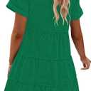 GRAPENT Denim Dress for Women Babydoll Tiered Short Sleeve Button Down Jean Shirt Dresses (Green, XXL)