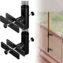 Patio Umbrella Holder for Deck Railing, Adjustable Patio Umbrella Base Outdoor Umbrella Stand, Patio Umbrella Clamp Deck Umbrella Mount for Balcony, Patio Railing, Black, 2 Count