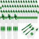 100Pack Pre Rolled Green Plastic Silverware - Wrapped Green Disposable Cutlery with Napkins, Pre Rolled Plastic Cutlery Set, Disposable Silverware with Dinner Napkins for St Patrick's Day