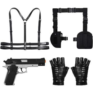 4 Pcs Halloween Thigh Holsters Costume Accessories for Women Punk Black Pu Leather Harness Belt Leg Holster and Belt for Pistols Leather Gloves Swat Cop Set for Halloween Cosplay Dress up