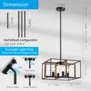 XINGQI 4-Light Square Chandelier Farmhouse Light Fixtures Modern Pendant Lighting for Kitchen Island Dining Room Living Room Black+Wood Grain Finish with Metal Shade Hanging Lamp