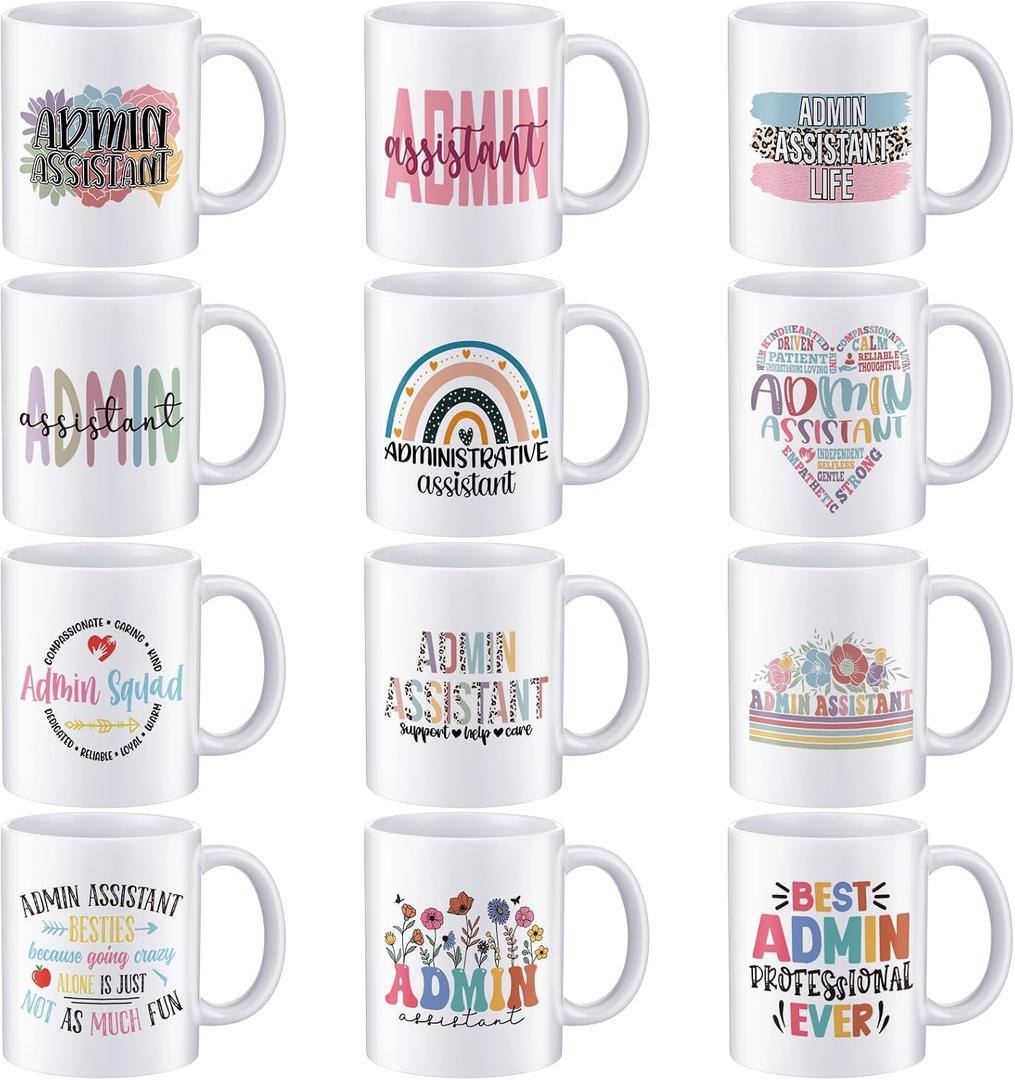 Didaey 12 Pcs Administrative Professional Day Gifts Bulk, Admin Assistant Gifts 11 oz Ceramic Mug Secretary Gift for Office Staff Coworkers Employee Women Men