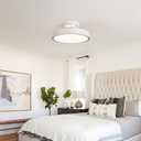 Modern Bladeless Ceiling Fans with Lights and Remote, 18.9" White Embedded Ceiling Fan Light, Flush Mount Dimmable LED Chanelier Fan for Bedroom Kids Room