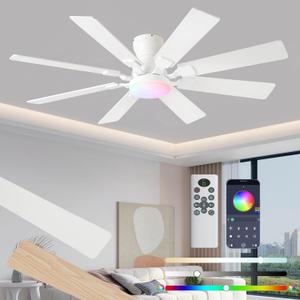 JSAITEE 52 inch Ceiling Fan with Light Remote Flush Mount White