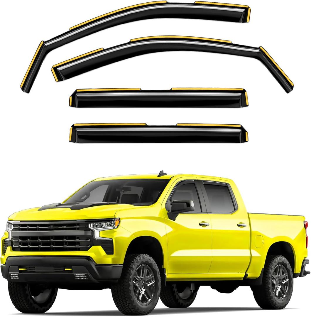 in-Channel Window Rain Guards Fit for Truck Chevy Silverado/GMC Sierra 1500 2019-2025 Crew Cab Extra Durable Window Deflectors Vent Visors Shades Exterior Car Accessories Visors Rain Guards