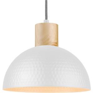 ELYONA 12" Hammered Pendant Light, Metal Dome Hanging Lamp Modern Solid Wood Pendant Light Fixtures for Kitchen Island, Farmhouse, Dining Room, Sink, Bedroom, Hallway, Nordic White
