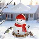 Bird Feeder for Outdoor Hanging, Heavy Duty Metal Wild Bird Feeder with Squirrel Proof Baffle for Outside Hanging, Large Capacity Birdfeeder Garden Yard Decoration, Cute Snowman Shaped