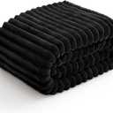 BEDELITE Fleece Throw Blanket for Couch - 300GSM Soft & Warm Fluffy Black Blanket, Decorative and Giftable Striped Blankets for Women, Men, 50"x60"