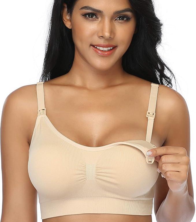 GXXGE Nursing Bra for Breastfeeding Maternity Bras Push Up Silk Seamless Pregnancy Bralette Underwear Black Beige Rosered L