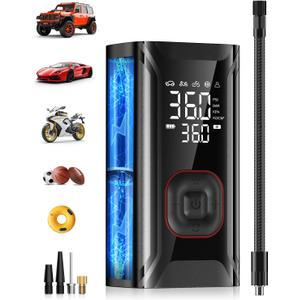 Tire Inflator Portable Air Compressor, Mini Air Pump for Car Tires, Electric Bike Tire Pump with Digital Pressure Gauge, Battery Powered Cordless Tire Inflator for Motorcycle Auto Ball Bicycle